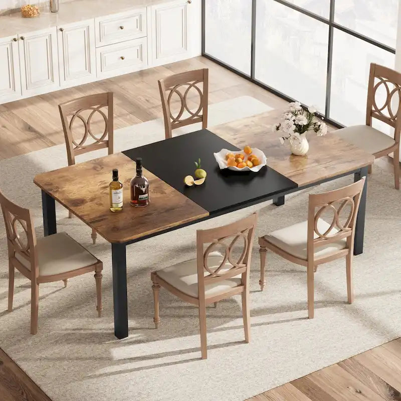 Industrial Dining Table for 6–8 People, Brown and Black