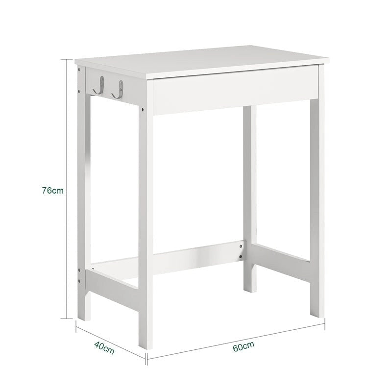 White Computer Desk with Drawer and Hooks, Compact Writing Desk for Children and Teenagers