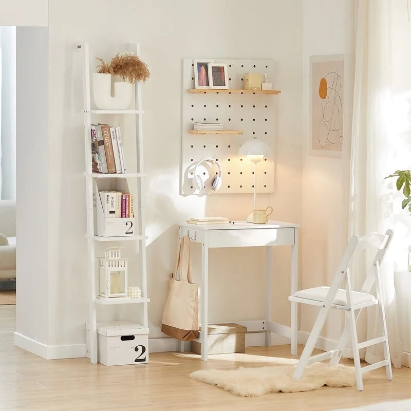 White Computer Desk with Drawer and Hooks, Compact Writing Desk for Children and Teenagers